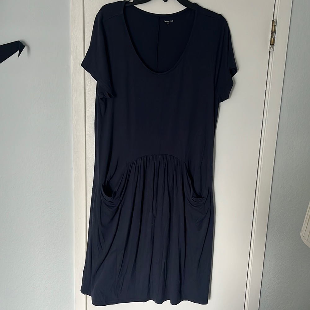 Navy Garnet Hill Shirt Sleeve Pocket Dress